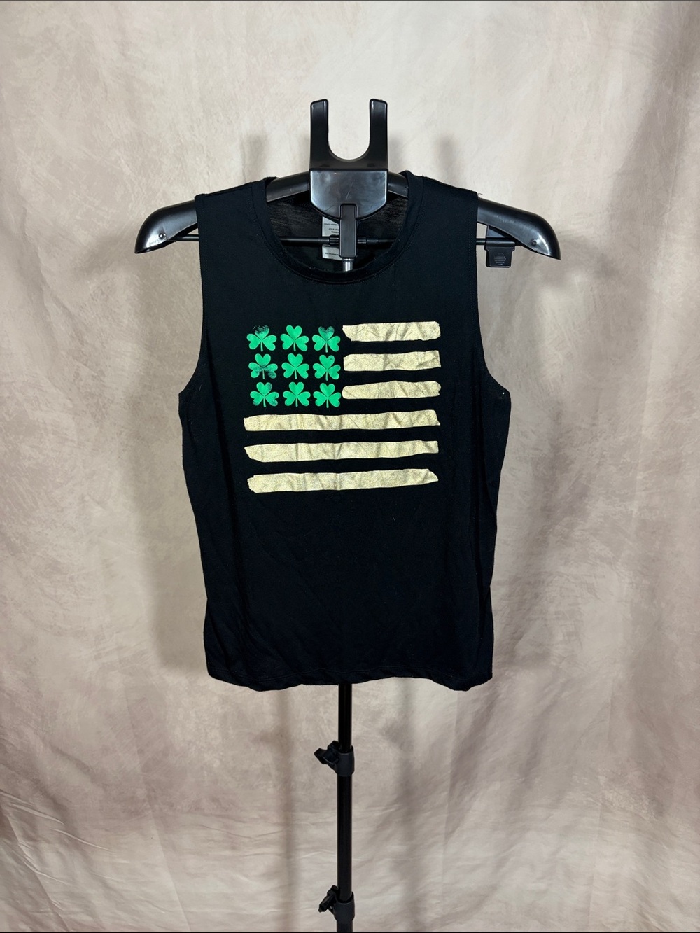 Black Tank Top with Green Shamrock Flag Graphic